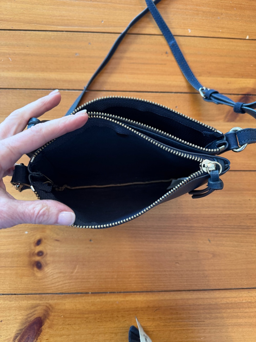 VINTAGE Y2K Gap Double Compartment Navy Blue Leather/Suede Crossbody Purse - Picture 5 of 9